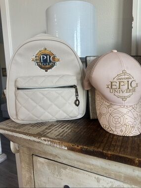 Universal Studios Epic Universe Cream Mini Backpack and hat set